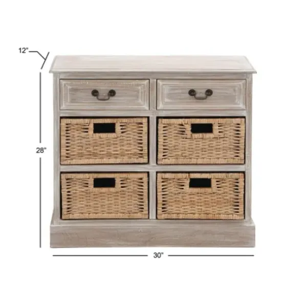 Entryway Furniture-Kirkland's Home Whitewashed Cabinet With Rattan Baskets Brown