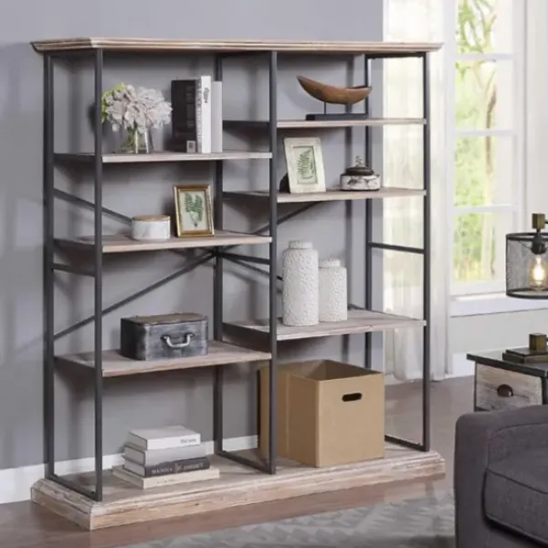Bookshelves-Kirkland's Home Whitewashed Etagere Industrial Bookshelf