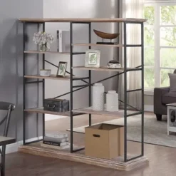 Bookshelves-Kirkland's Home Whitewashed Etagere Industrial Bookshelf