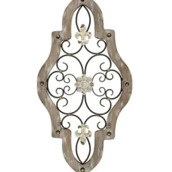 Wall Plaques-Kirkland's Home Whitewashed Framed Metal Quatrefoil Plaque Brown