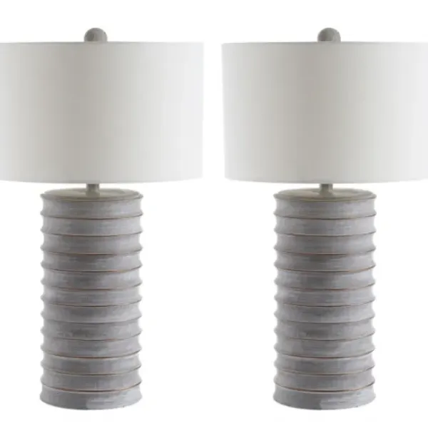 Table Lamps-Kirkland's Home Whitewashed Gray Resin Ridges 2-Pc. Table Lamp Set Ivory