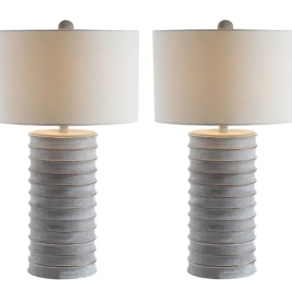 Table Lamps-Kirkland's Home Whitewashed Gray Resin Ridges 2-Pc. Table Lamp Set Ivory