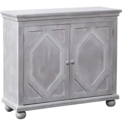 Cabinets & Sideboards-Kirkland's Home Whitewashed Gray Wood Hexagonal Door Cabinet White/Gray