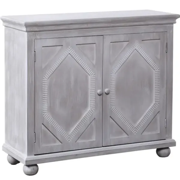 Cabinets & Sideboards-Kirkland's Home Whitewashed Gray Wood Hexagonal Door Cabinet White/Gray