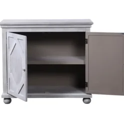 Cabinets & Sideboards-Kirkland's Home Whitewashed Gray Wood Hexagonal Door Cabinet White/Gray