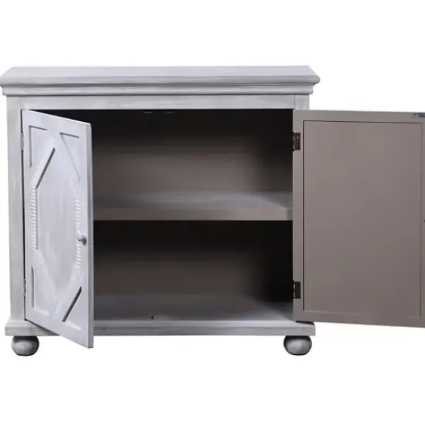 Cabinets & Sideboards-Kirkland's Home Whitewashed Gray Wood Hexagonal Door Cabinet White/Gray