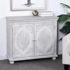 Cabinets & Sideboards-Kirkland's Home Whitewashed Gray Wood Hexagonal Door Cabinet White/Gray