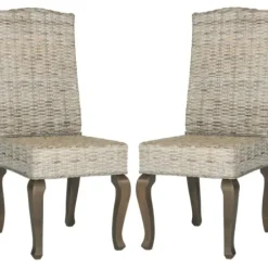 Dining Chairs-Kirkland's Home Whitewashed Kubu Rattan Dining Chairs, Set Of 2 Ivory
