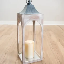 Lanterns-Kirkland's Home Whitewashed New Hampshire Lantern, 36 In. White/Gray