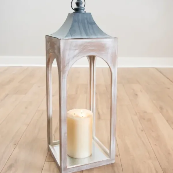 Lanterns-Kirkland's Home Whitewashed New Hampshire Lantern, 36 In. White/Gray