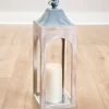 Lanterns-Kirkland's Home Whitewashed New Hampshire Lantern, 24 In. White/Gray