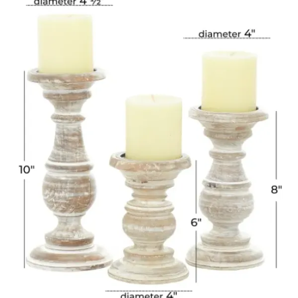 Candle Holders-Kirkland's Home Whitewashed Rustic 3-Pc. Candle Holder Set White/Tan