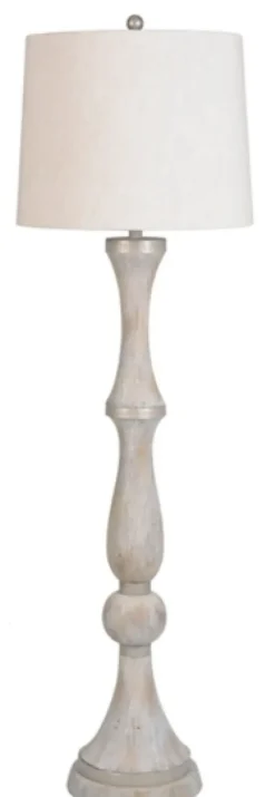 Floor Lamps-Kirkland's Home Whitewashed Silver Trim Floor Lamp Tan