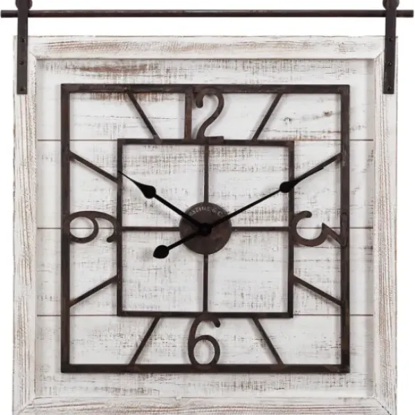 Clocks-Kirkland's Home Whitewashed Sliding Barn Door Wall Clock