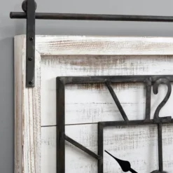 Clocks-Kirkland's Home Whitewashed Sliding Barn Door Wall Clock