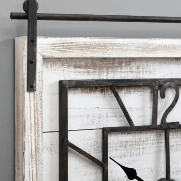 Clocks-Kirkland's Home Whitewashed Sliding Barn Door Wall Clock