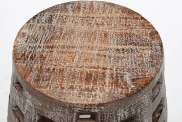 Accent & End Tables-Kirkland's Home Whitewashed Wood Barrel Patterned Side Table Brown