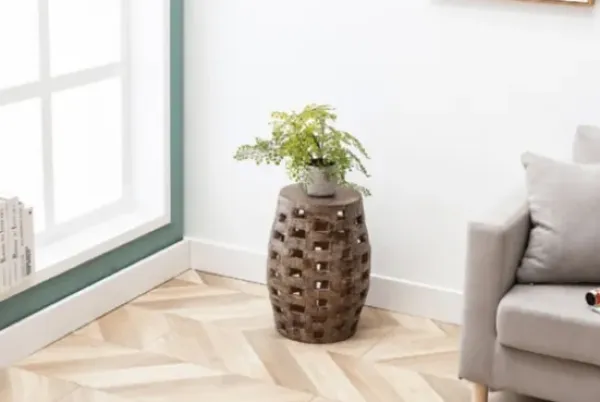 Accent & End Tables-Kirkland's Home Whitewashed Wood Barrel Patterned Side Table Brown