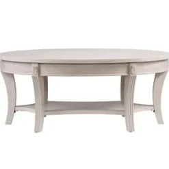 Coffee Tables-Kirkland's Home Whitewashed Wood Oval Coffee Table With Shelf