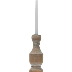 Candle Holders-Kirkland's Home Whitewashed Wood Taper Candle Holder, 9 In. Tan/Brown