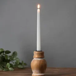 Candle Holders-Kirkland's Home Whitewashed Wood Taper Candle Holder, 5 In. Tan/Brown