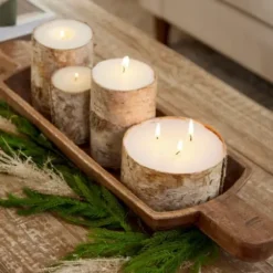 Candles-Kirkland's Home Wide Birch Bark Pillar Candle, 6 In. Tan