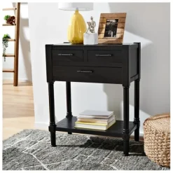 Console Tables-Kirkland's Home Wilbert 3-Drawer Console Table Black