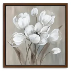 Framed Art-Kirkland's Home Wild Anemone Framed Canvas Art Print White/Gray/Tan
