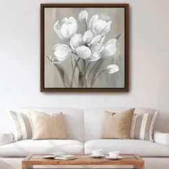 Framed Art-Kirkland's Home Wild Anemone Framed Canvas Art Print White/Gray/Tan