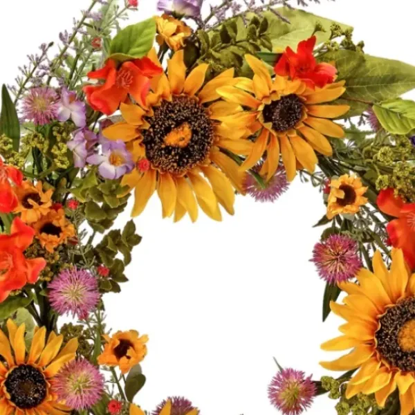 Wreaths-Kirkland's Home Wild Garden Sunflower Mix Wreath Green/Yellow/Orange/Purple