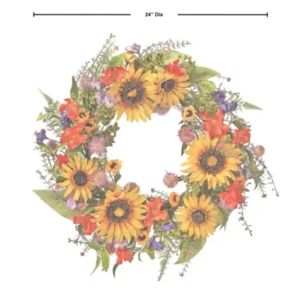 Wreaths-Kirkland's Home Wild Garden Sunflower Mix Wreath Green/Yellow/Orange/Purple