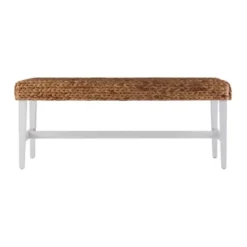 Benches & Ottomans-Kirkland's Home Wiley Woven Hyacinth Bench With White Base Tan/White