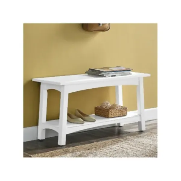 Benches & Ottomans-Kirkland's Home Willis Wooden Lower Shelf Bench White