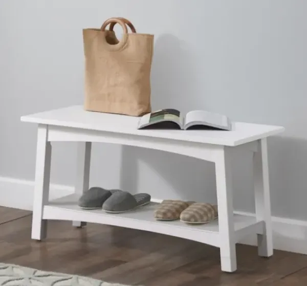 Benches & Ottomans-Kirkland's Home Willis Wooden Lower Shelf Bench White