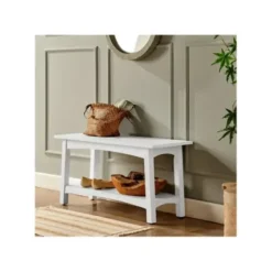Benches & Ottomans-Kirkland's Home Willis Wooden Lower Shelf Bench White