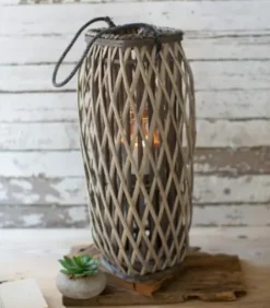 Lanterns-Kirkland's Home Willow Woven Oval Lantern, 23 In. Gray