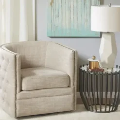 Accent Chairs-Kirkland's Home Wilson Tufted Cream Swivel Accent Chair White