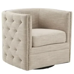Accent Chairs-Kirkland's Home Wilson Tufted Cream Swivel Accent Chair White