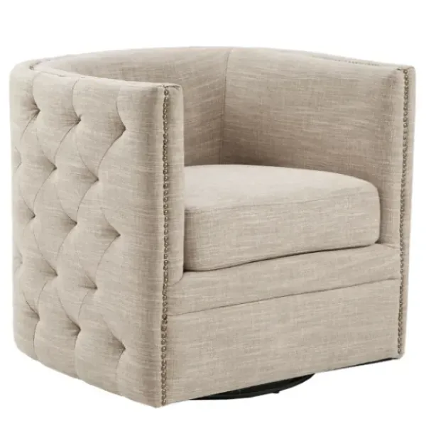 Accent Chairs-Kirkland's Home Wilson Tufted Cream Swivel Accent Chair White