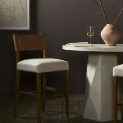 Bar Stools & Counter Height Stools-Kirkland's Home Winchester Tan Upholstered Wood Bar Stool Tan/Brown