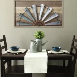 Wall Plaques-Kirkland's Home Windmill On Wood Panel Framed Wall Plaque Brown/Silver