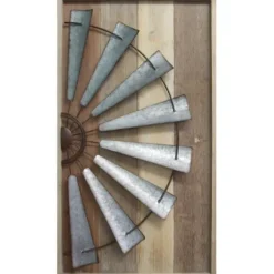 Wall Plaques-Kirkland's Home Windmill On Wood Panel Framed Wall Plaque Brown/Silver