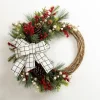 Wreaths-Kirkland's Home Windowpane Plaid Berry Bow Wreath Brown/Red/Green/White