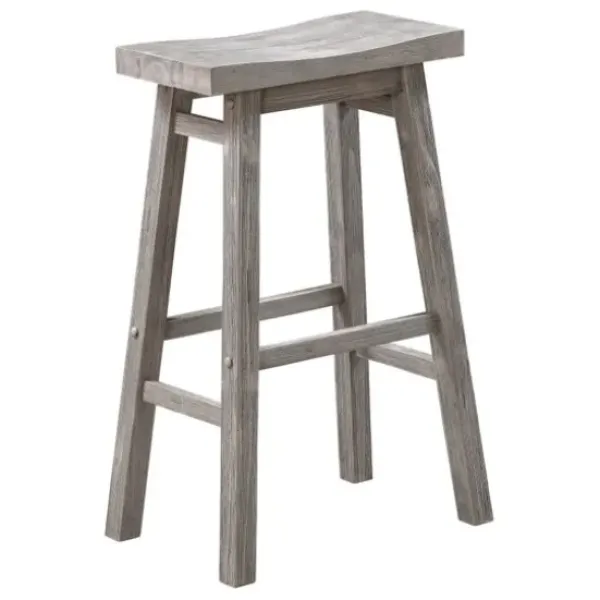 Bar Stools & Counter Height Stools-Kirkland's Home Wire Brushed Saddle Wood Bar Stool Gray