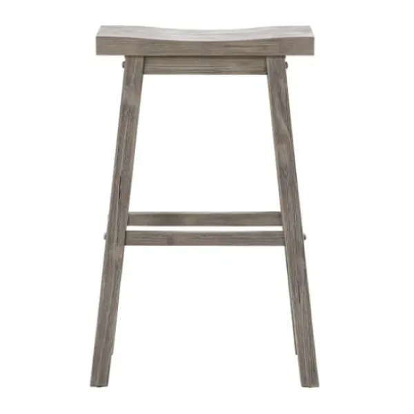 Bar Stools & Counter Height Stools-Kirkland's Home Wire Brushed Saddle Wood Bar Stool Gray