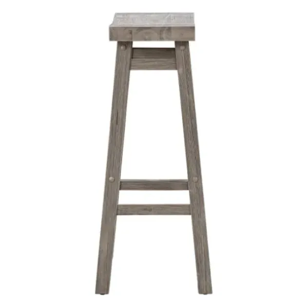 Bar Stools & Counter Height Stools-Kirkland's Home Wire Brushed Saddle Wood Bar Stool Gray