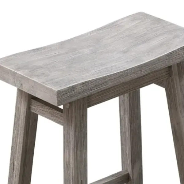 Bar Stools & Counter Height Stools-Kirkland's Home Wire Brushed Saddle Wood Bar Stool Gray