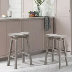 Bar Stools & Counter Height Stools-Kirkland's Home Wire Brushed Saddle Wood Bar Stool Gray