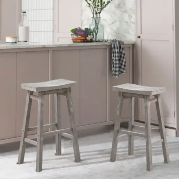 Bar Stools & Counter Height Stools-Kirkland's Home Wire Brushed Saddle Wood Bar Stool Gray