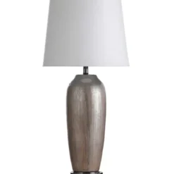 Table Lamps-Kirkland's Home Wire-Brushed Silver And Brown Column Table Lamp White